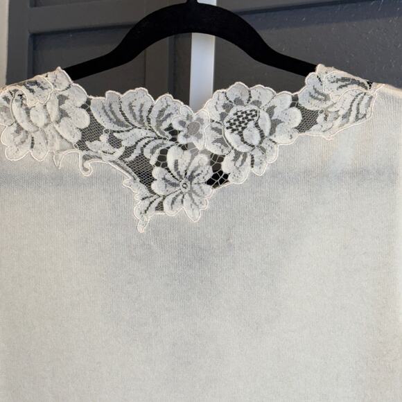 Ralph Lauren Womens Black Label Ivory Cashmere Lace 3/4 Sleeve Sweater NWT - Picture 3 of 6